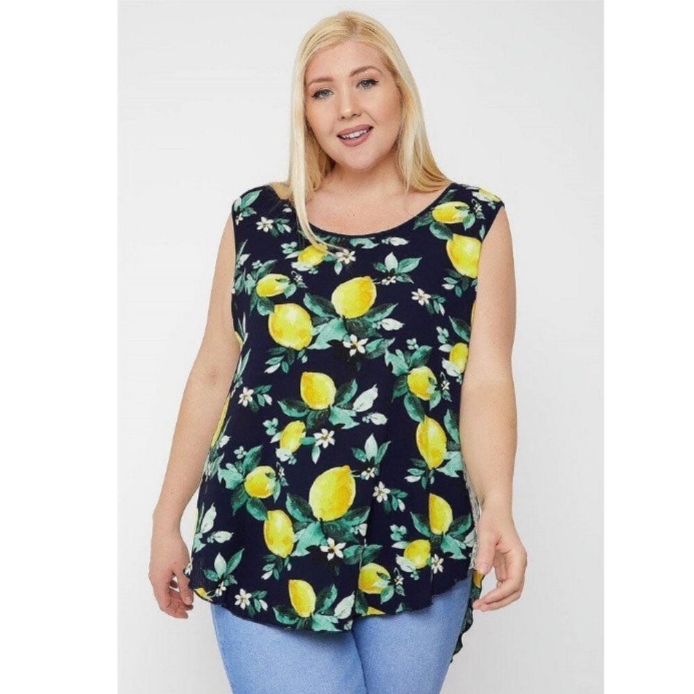 Garden High-low Hemline Sleeveless Top Size Plus 1X